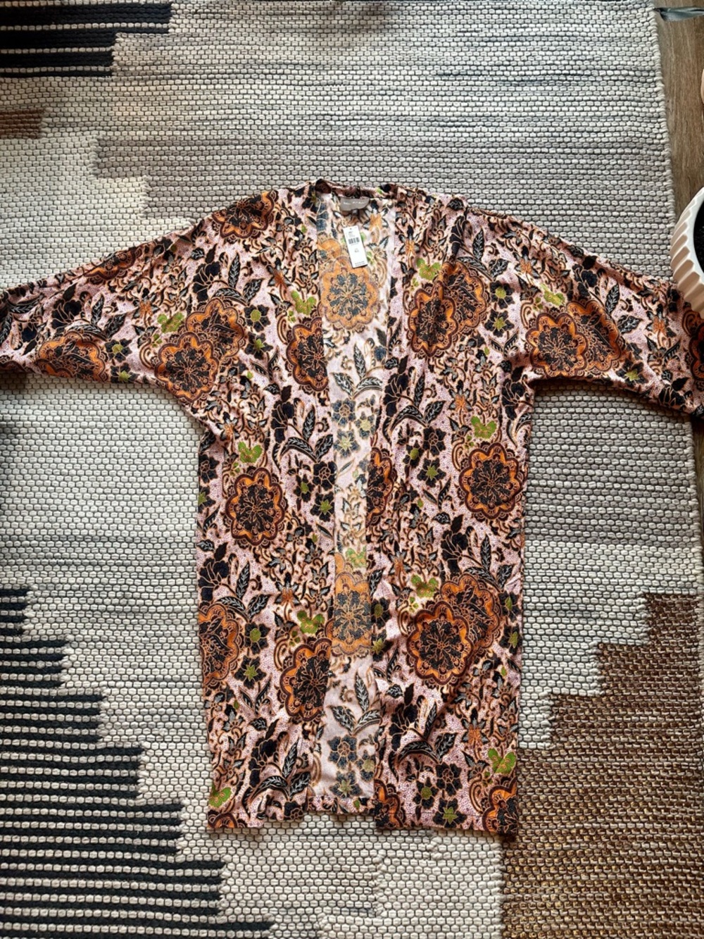 Anthropologie Open-Front Kimono in Pink, Orange, & Navy